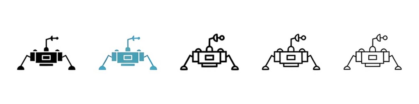 Moon lander line icon set. Space mars rover symbol for UI designs. Thin line customizable illustration. Contour symbol. Vector isolated outline drawing. Editable stroke