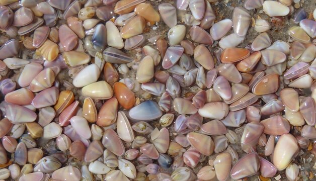 Beautifil seashells background on Florida beach, closeup