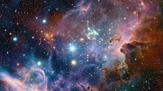 Colorful glowing nebula in outer space, cosmic beauty concept, celestial cloud formation, vibrant universe background, deep dark sky, realistic space detail, no logos