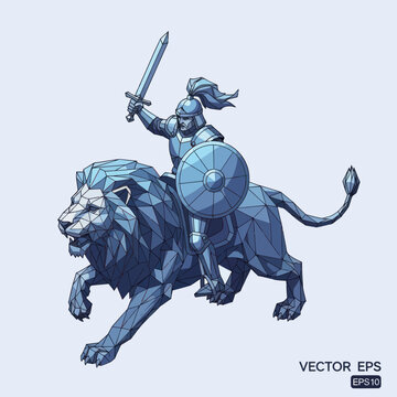 Knight Riding Lion Vector Illustration.