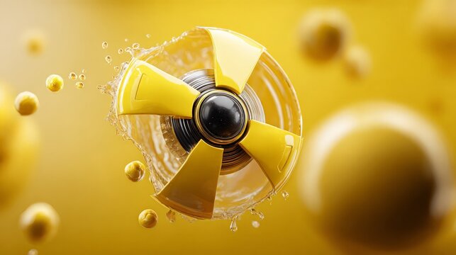 A vibrant yellow radiation symbol in a dynamic environment.