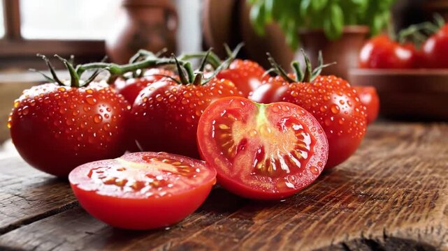 Fresh Ripe Red Tomatoes On Wooden Surface