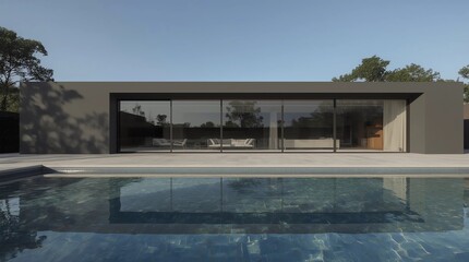 Fototapeta premium Perspective of black and white modern luxury house with green lawn yard on tree background, Idea of minimal architecture with garage door. 3D rendering