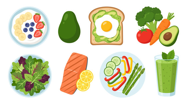 Flat Vector Illustration of Assorted Healthy Foods