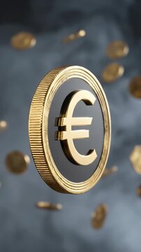 Dynamic golden Euro currency, representing European Union finance, economic prosperity, monetary growth, global investment opportunities, wealth, market stability, business success