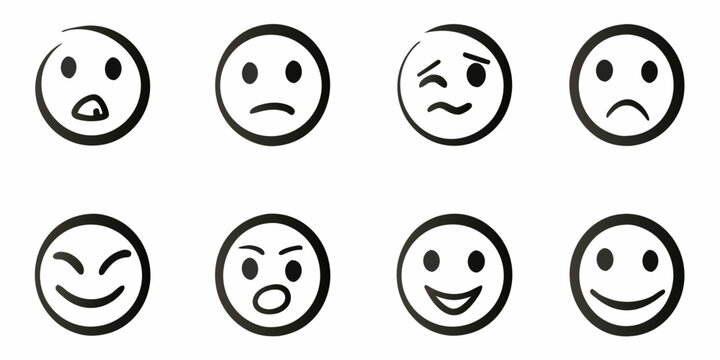 hand drawn circular icons showing various facial expressions on white background high quality professional detailed