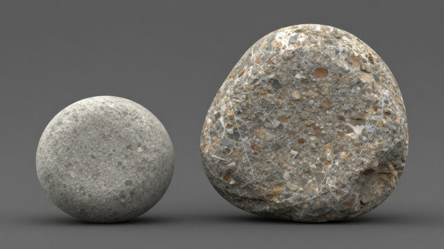 Two natural stones in minimal composition presenting smooth rock texture and simple decorative balance concept