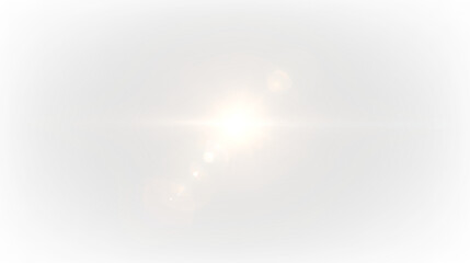 Soft golden light effect with a radiant central orb and scattered circular lens flare elements isolated on transparent background, light overlay, PNG © tanandaa