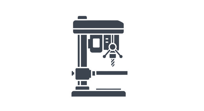 Drill Press Machine Icon, Industrial Equipment, Workshop Tool, Vector Illustration