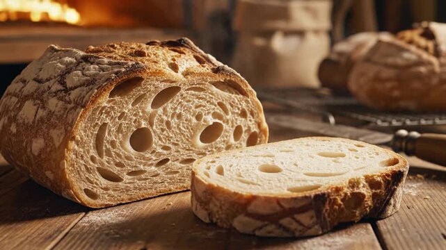 Freshly Baked Crusty Bread With Visible Air Pockets