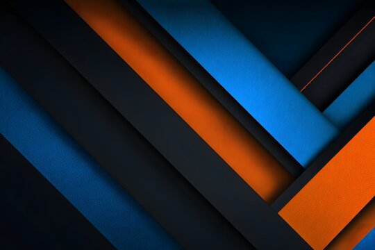 Abstract background featuring intersecting diagonal lines and rectangles in varying shades of dark blue, vibrant orange, and deep black, creating a modern and dynamic pattern