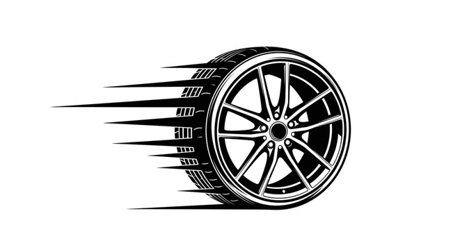 Black alloy car wheel speeding motion.