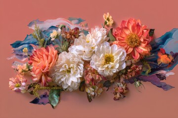 Fototapeta premium Mixed-media collage combining real pressed flowers with abstract shapes, layered artistic composition, experimental visual art scene