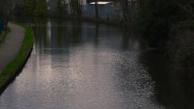 Grand Union Canal Walk, River Colne Waterway Runs Through West Drayton, Colham Bridge, Hayes, Hillingdon, West London, United Kingdom