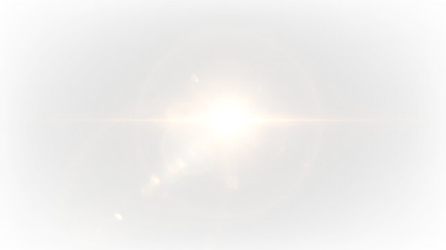 Golden warm light orb with soft circular lens flare isolated on transparent background, for creative visual projects, light overlay, PNG