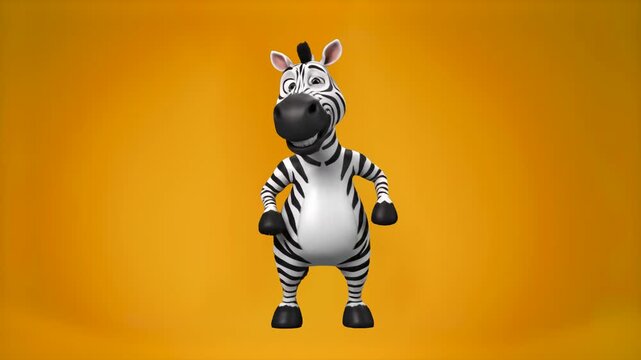 A professional 3D animation of a stylized zebra character performing an energetic dance. The asset features realistic textures and is set against a solid orange background. Includes lip sync capabilit