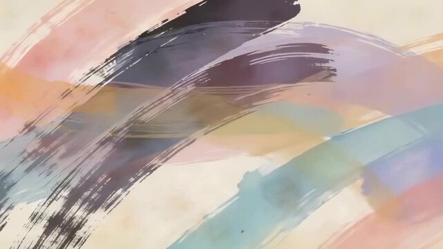 Animating frames building layered charcoal and greybrown strokes over beige paper with pastel arcs