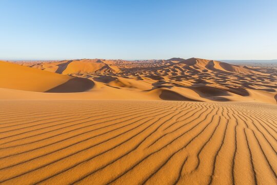 Red sand dunes in the desert, dune landscape Erg Chebbi, Merzouga, Sahara, Morocco