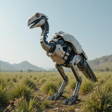 Ancient Robotic Terror Bird in Prehistoric Grassland