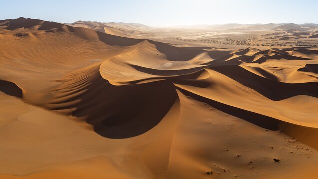 Aerial view, Dramatic sand dunes in the Namib Desert, Namib Naukluft Park, Namibia