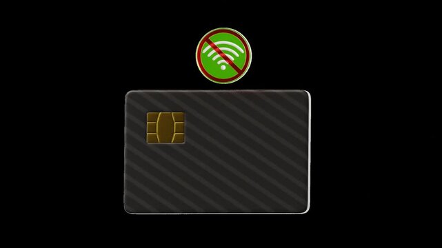 Seamless 3D animation of a credit card model with an inaccessible Wi-Fi, suitable for business, finance, and investment themes.