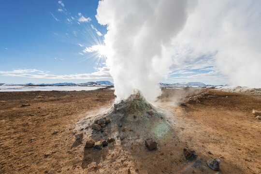 Steaming fumarole, solfatara in Hverar&ouml;nd, also Hverir or Namaskard, geothermal area, North Iceland, Iceland