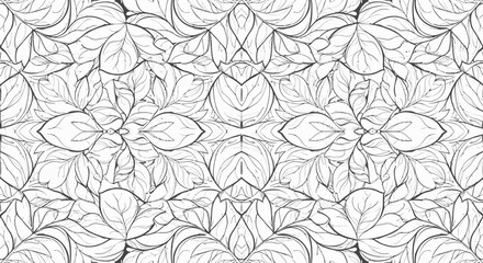 Fototapeta premium Monochrome Seamless Pattern of Intricate Stylized Leaf Outlines, Abstract Botanical Design