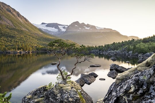 Lake Innerdalsvatna in the evening mood, Innerdalen High Valley, Sunndal, M&oslash;re og Romsdal, Vestland, Norway