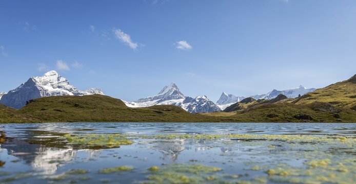 Reflection in Bachalpsee, snow-covered Eiger North Face, Eiger, M&ouml;nch, Jungfrau, Gro&szlig;es Fiescherhorn, Grindelwald, Switzerland