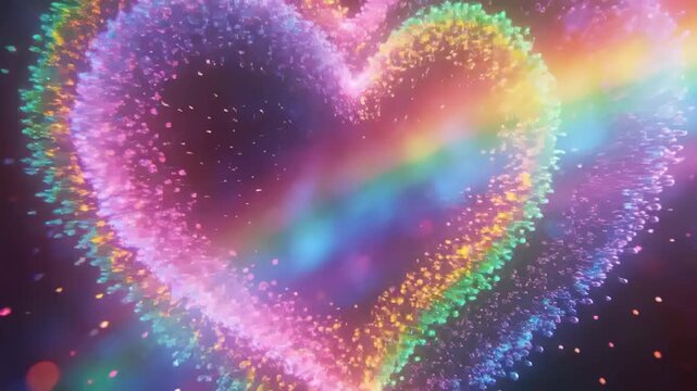 Rainbow band sweeping across void, causing heart ring forming, fuzzy core filling, sparks ejecting