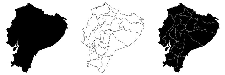 Fototapeta premium Ecuador vector map in white background.Ecuador political map. High detailed. Solid simple style.Ecuador map silhouette linear and black illustration. Black and white. Vector editable