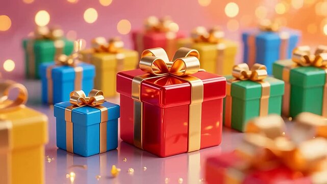 Colorful gift boxes on soft light background
