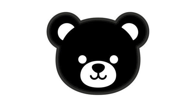 Black bear face icon, simple graphic illustration, isolated on white background with copy space