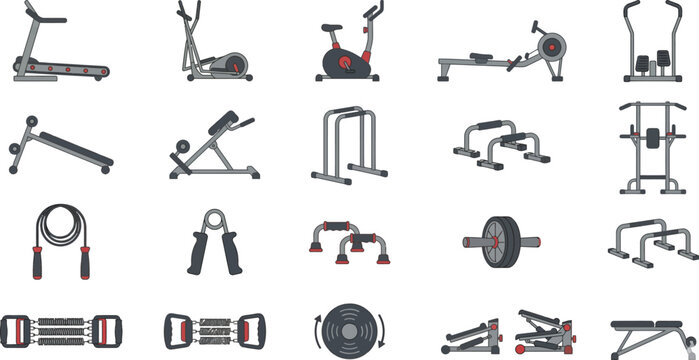 Gym Equipment Icons Fitness Symbols.