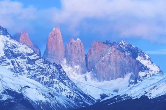 Cuernos des Paine and the Torres in the morning, Torres del Paine National Park, Chilean Patagonia, Chile