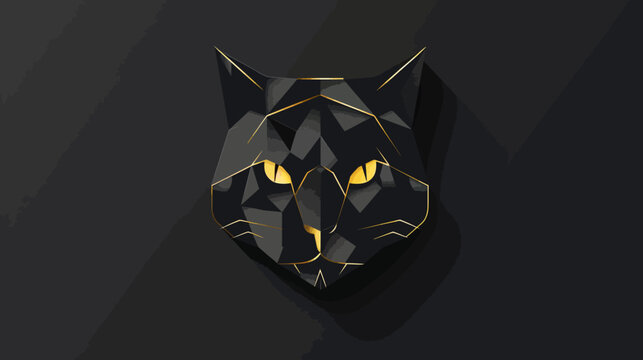 Geometric black cat head with golden accents on dark background
