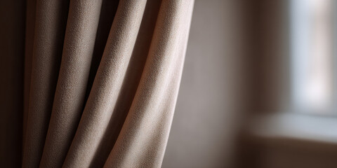 Obraz premium Close-up of beige fabric curtain folds