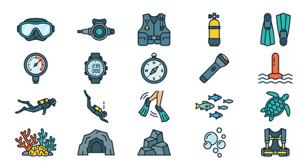Scuba diving equipment and marine life. © Amir
