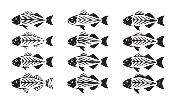 Fish skeleton vector icon animal bone fishbone logo ghost dead fish symbol sign illustration.