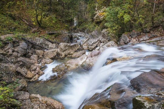 Wild stream in P&ouml;llatschlucht, Schwangau, Ostallgaeu, Allg&auml;u, Swabia, Bavaria, Germany