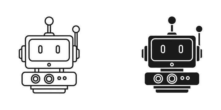 Contrasting designs of two robotic characters with digital displays on their heads