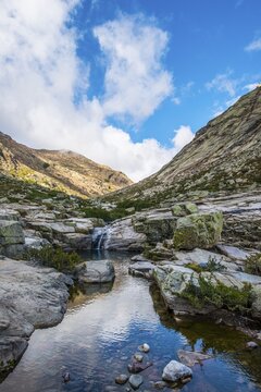 Golo River flows through barren rocky landscape, Parc naturel r&eacute;gional de Corse, Regional Nature Park of Corsica, Corsica, France