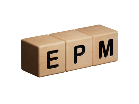 epm sign on wooden cubes and magnifier.close up of wooden elements,Business Concept.Supports PNG files with transparent backgrounds.