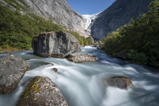 Briksdalselva River, Briksdalsbreen, Briksdal Glacier, Briksdal, Norway