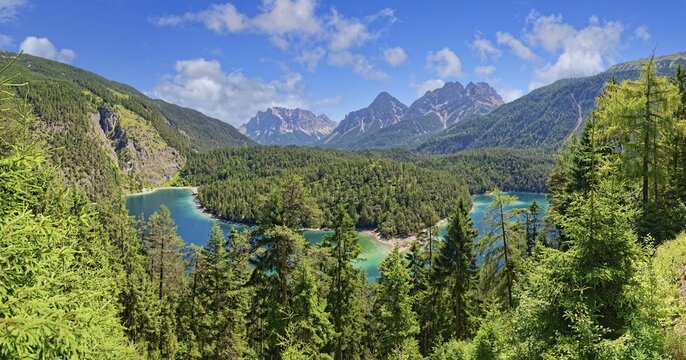 Fernpass with Zugspitze massif and Blindsee, Fern, Biberwier, Tyrol, Austria