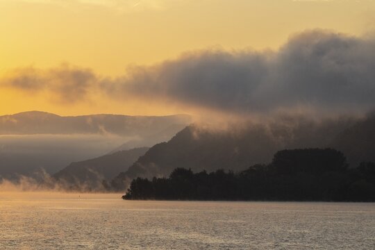Morning Fog on the Danube, Cataract Route, Iron Gate, Romania and Serbia
