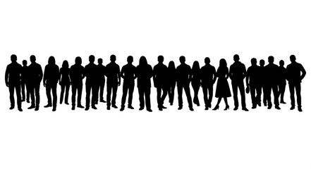 Naklejka premium Silhouette of a Crowd of People Standing Together.
