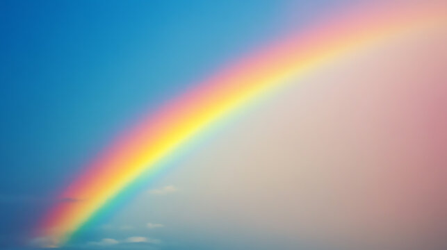 A vibrant rainbow arches across a clear blue sky, showcasing the beauty of nature and the interplay of light and water droplets.