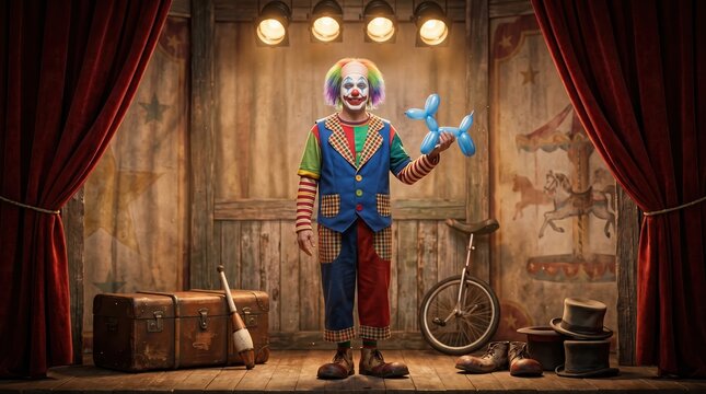 Happy Clown Holding a Blue Balloon Animal Toy