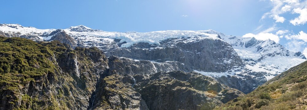 Waterfall, Rob Roy Glacier, Mount Aspiring National Park, Otago, Southland, New Zealand